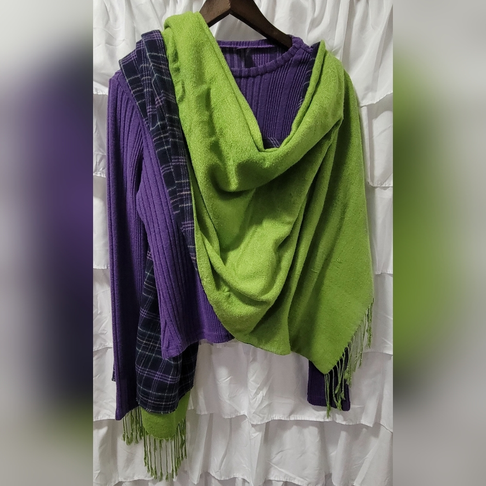 💵3/$20 Pashmina Sewn Flannel Side Long Sleeve Shein Top